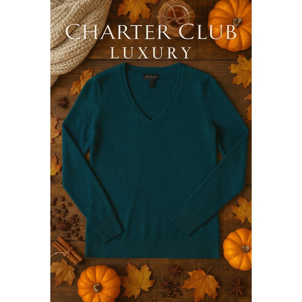 NWT Charter Club Luxury 100% Cashmere Teal Sweater Sz. XL